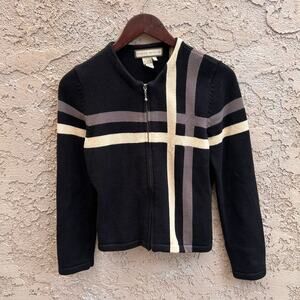 Vintage Susan Martin Full Zip Sweater y2k Black White Gray Size Small